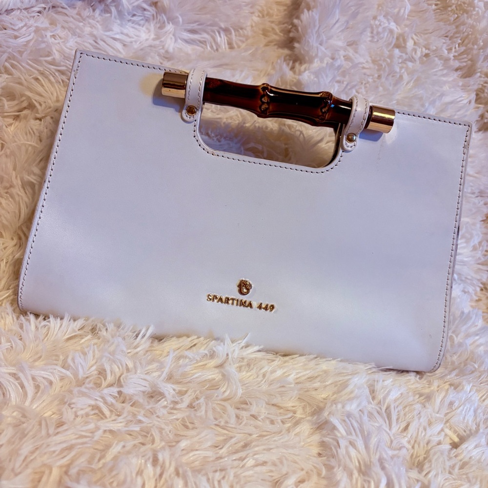 Spartina 449 Vegan Leather Bag - White with Bamboo Handle - Picture 2 of 12